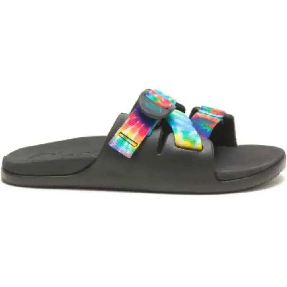 Chaco Kids Tie-Dye Slide Sandals, Black Sole, Adjustable Outdoor Summer Slip-Ons
